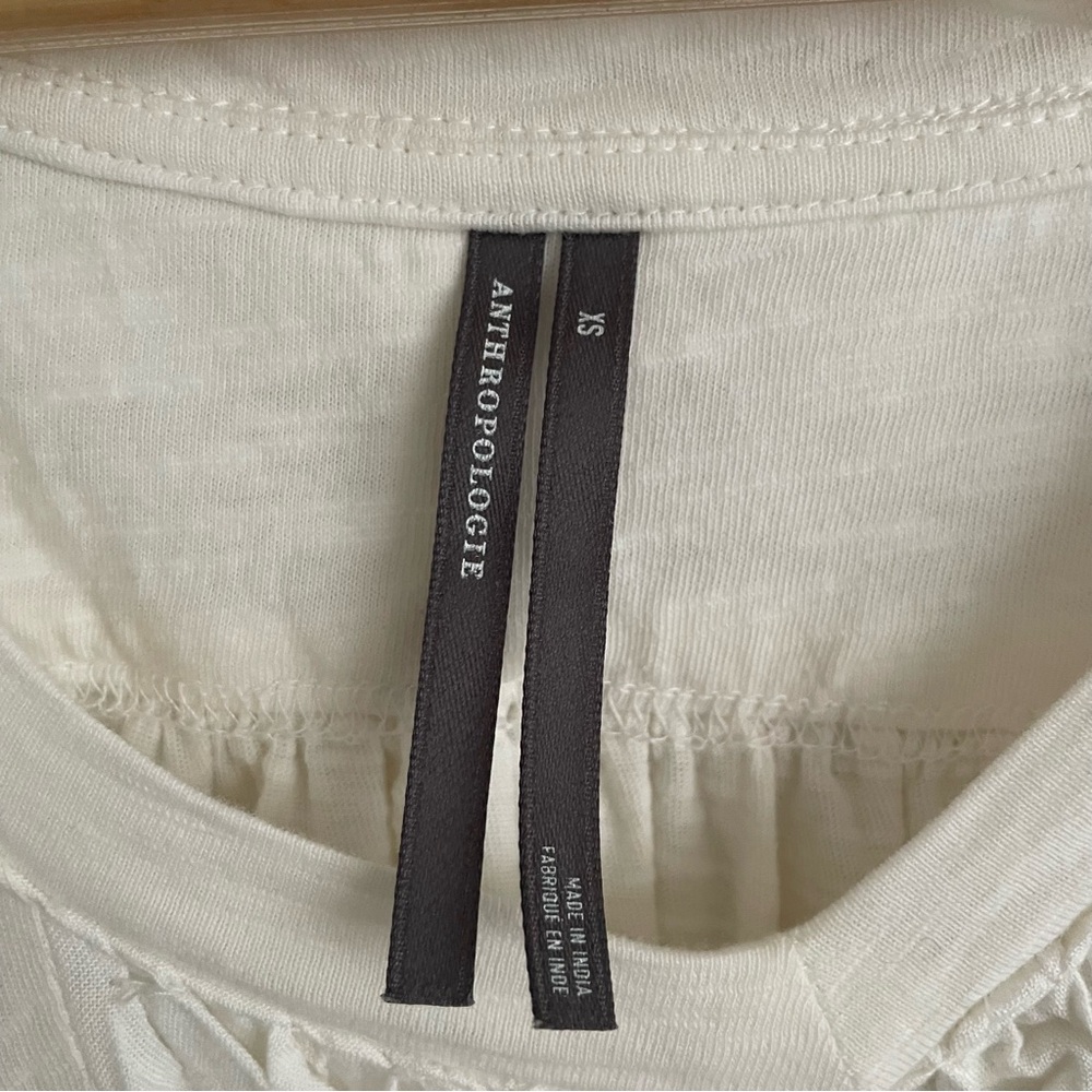 Anthropologie Smocked V-Neck Swing Top White XS Boho Oversized Cropped Relaxed - Picture 5 of 6